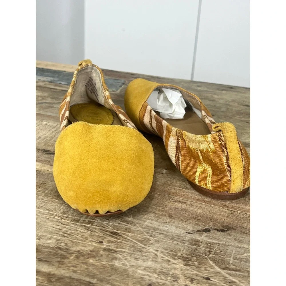 Laligo Bettie Mustard Yellow Suede Ikat Textile Ballet Flats Womens Size 9M